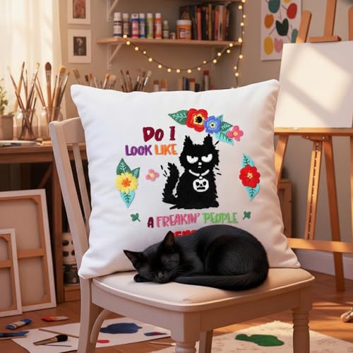Rivvlive 4 Sets Funny Cat Embroidery Kit with Embroidery Hoop Pattern Needlepoint Kit for Beginners and Adults Needlepoint Crafts Set with Needles Thread and Instruction DIY