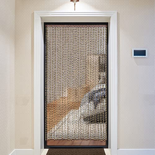 SanBouSi 49 Strands Natural Bamboo & Wood Beaded Curtain Wooden Hanging Room Divider Decorative Handmade Boho Bohemian Wooden Doorway Beads Curtain, 75" x 35.5" SanBouSi
