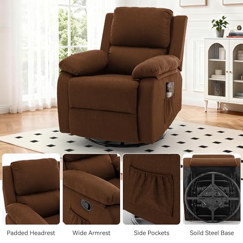 Korser Recliner Chair, 360 Swivel Rocker Chair for Adults, Small Rocking Recliner for Small Spaces, Upholstered Fabric Glider Recliner Nursery