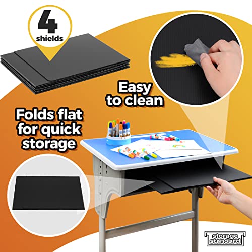4-Pack Desk Dividers for Students - Durable & Waterproof Plastic Study Carrel Divider, Classroom Folders Teacher Supplies, Easy-to-Clean Plastic Privacy Shield Folder Boards for Student Desks, Black Storage Standard