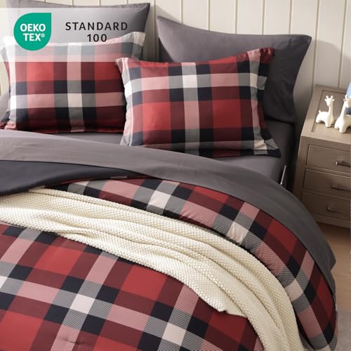AMBERSPACE Twin XL Comforter Set, Red Plaid Bedding Set 5 Pieces for Boys Girls, Classic Checkered All Season Bed in a Bag for Dorm with Sheets, Pillowcase & Sham AMBERSPACE