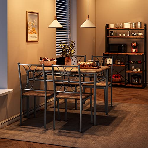 CABIHOME Dining Table Set for 4, Kitchen Table Set with 4 Chairs, Rectangular Dining Table Set for 4, Kitchen Table Set for Apartment, Small Space, Dining Room, Retro Brown CABIHOME