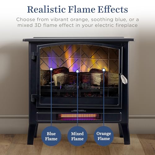 Country Living Infrared Freestanding Electric Fireplace Stove Heater in Black | Multiple Flame Colors, Metal Design with Faux Wooden Logs | Alexa/WiFi Enabled - Remote Included Country Living