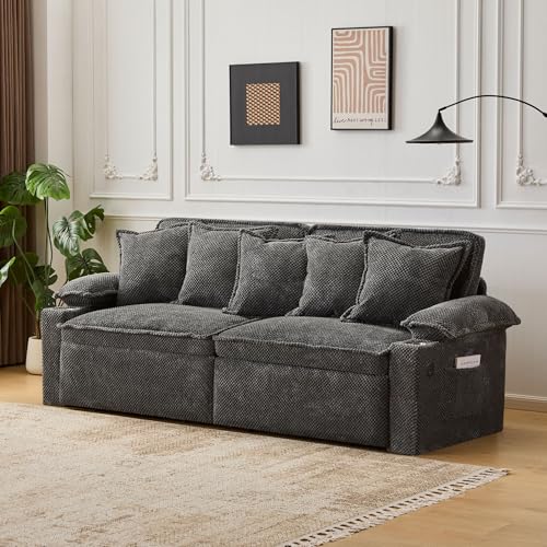 82.7’’ King Size Pull Out Sofa Bed, 3 in 1 Convertible Sleeper Sofa Bed with Futon Sofa , Chenille Loveseat Couch Bed with USB and Storage Pockets for Living Room,Bedroom, Pet-Friendly (Dark Gray) GRAINLLE