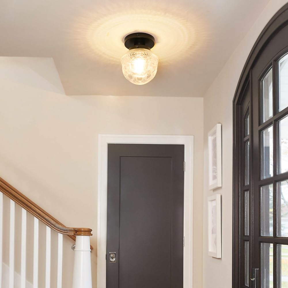 DSMJFU Black Semi Flush Mount Ceiling Light, Small Hallway Light Fixture, Vintage Close to Ceiling Light Fixture for Bathroom, Entryway, Foyer, Closet DSMJFU DSMJFU