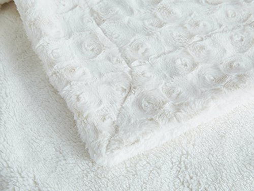 DaDa Bedding Luxury White Roses Fluffy and Cuddly Faux Fur with Sherpa Backside Fleece Cloud Throw Blanket - Super Soft Warm Plush Luxe Solid Toss for Sofa, Couch or Bed - 63" x 90" DaDa Bedding