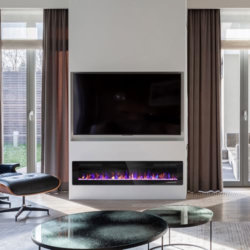 Ludatido 72 Inch Electric Fireplace Wall Mounted/Recessed, Electric Fireplace Insert with 5100BTU fpr 410 sq ft Room, Multicolor Flame with Timer/Touch Screen/Remote-Slim Ludatido