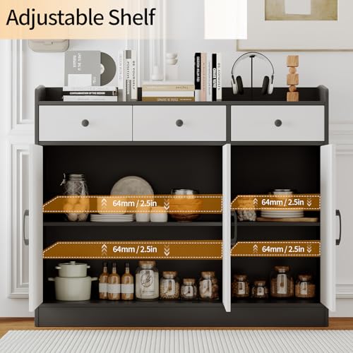 GarveeHome 42.5 in Sideboard Buffet Cabinet with Storage, Wooden Kitchen Storage Cabinet with Adjustable Shelf, Modern Coffee Bar Buffet Table for Living Room Entryway Dining Room GarveeHome