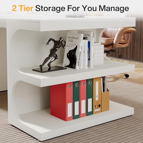 Tribesigns White Executive Office Desk, 63" Computer Desk with Storage Shelves, Modern Wood Study Writing Table, Large Workstation Business Furniture for Home Office (Table Only) Tribesigns