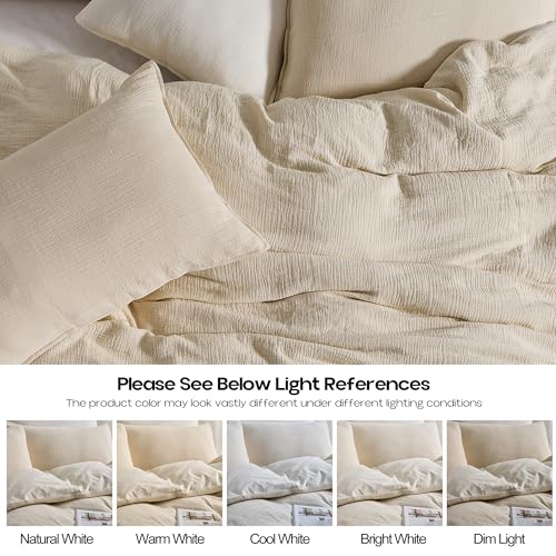 Simple&Opulence Linen Muslin Duvet Cover Set Queen Size, 3Pcs Khaki Linen Cotton 3-Layer Gauze Minimalist Comforter Cover 88”x92”, Ultra Soft Breathable Seersucker Bedding Set with 2 Pillowcases Simple&Opulence