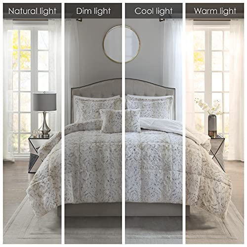Madison Park Zuri Soft Plush Comforter Set, Faux Fur Animal Stripes Design, Faux Mink On The Reverse, Modern All Season Bedding Set with Matching Sham, Full/Queen, Snow Leopard 4 Piece Madison Park