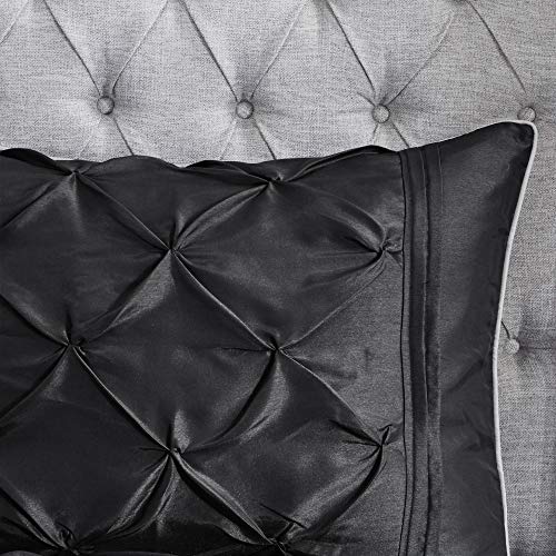 Madison Park Laurel Queen Size Bed Comforter Set Bed In A Bag - Black , Wrinkle Tufted Pleated – 7 Pieces Bedding Sets – Faux Silk Bedroom Comforters Madison Park