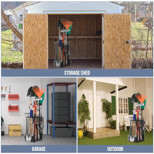 Garden Tool Organizer, Yard Tool Organizer up to 50 Tools, Garage Tool Organization and Storage, Garden Tool Storage, Yard Tool Racks, Tool Stand, Tool Holder for Garage, Shed, Outdoor, Black Kingarage