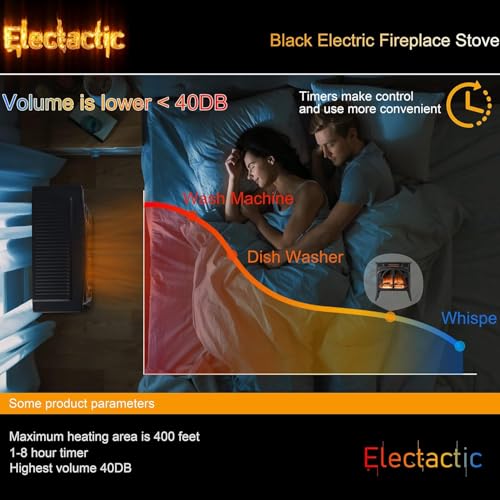 Electactic 24Inch Electric Fireplace Stove, Free-Standing Infrared Fireplace Stove, Controllable 3D Flame, 4 Variable Flame&Log Colors, 1500w, 5100BTU,TC(50℉-99℉),Black,23.5" L X 10.7" W X 24.3" H Electactic