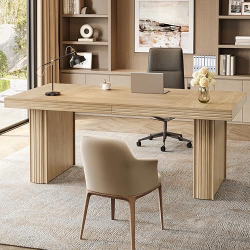 Tribesigns 63" Executive Desk, Modern Executive Office Desk with Thickened Desktop and Heavy-Duty Legs, Wood Writing Workstation Study Table Conference Table for Office, Natural Tribesigns