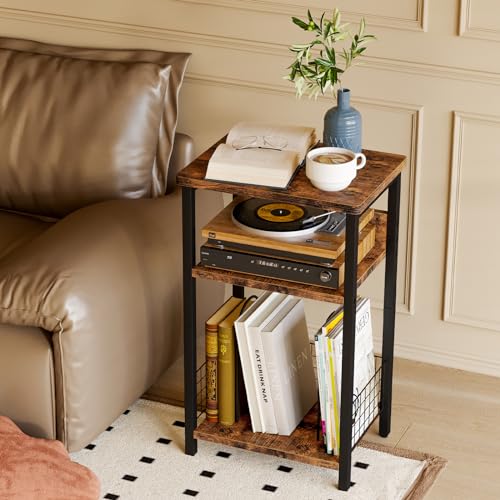 Fixwal 3-Tier Record Player Stand, Dedicated Side Table with Open Storage, for Living Room & Bedroom, Rustic Brown Fixwal