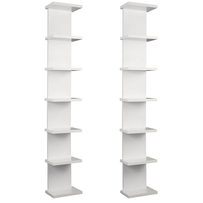 2 Pack 7 Tier Wall Shelf Unit - 43" Lack Floating Shelf, Compact Display Floating Shelf, Vertical Column Wall Decor Mount Floating Storage Organizer Tall Tower Shelf for Bedrooms, Living Rooms