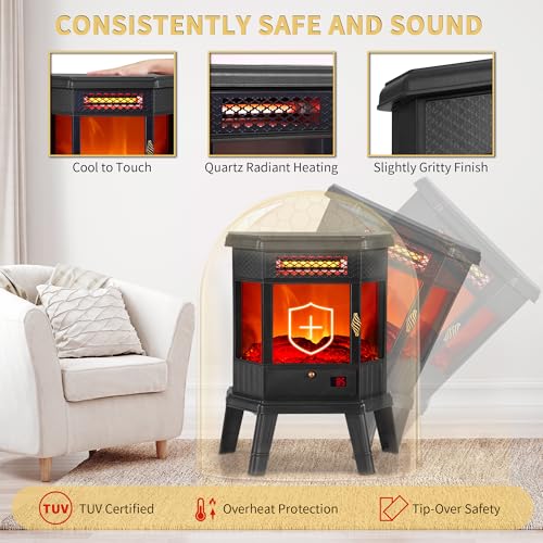 Electric Fireplace Heater 22 in Freestanding Fireplace Stove Infrared Fireplace RealSmart with 3D Flame Effect Remote Control, Timer, Overheating Protection Heater for Indoor Use Black RealSmart
