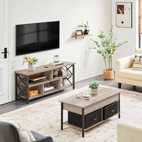 Yaheetech 4 Pieces Living Room Table Sets - Includes TV Stand with Storage for 65 in TV, Lift-top Coffee Table with Baskets, 2 Set End Side Table for Home, Gray Yaheetech