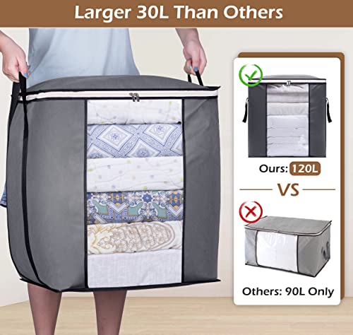 SLEEPING LAMB 120L Extra Large Blanket Storage Bags Breathable Clothes Storage Containers for King Comforter Bedding Pillow Sheet, Reinforced Handles, Grey SLEEPING LAMB