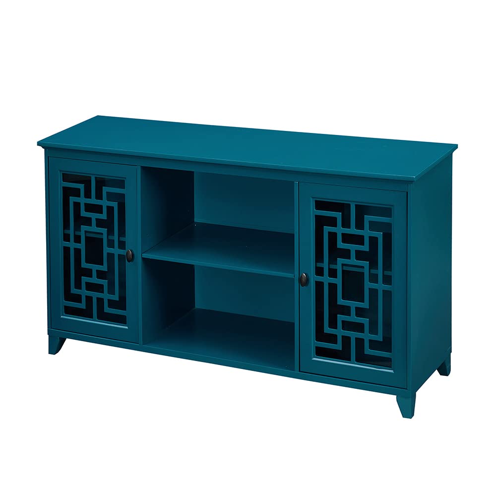 Daxue 60”W Blue Console Table Sofa Table Wood Sideboard with Adjustable Shelves and Doors, Accent Table for Entryway Living Room Hallway Kitchen Storage Cabinets, TV Stand for 75 inch tv, Teal Finish Daxue