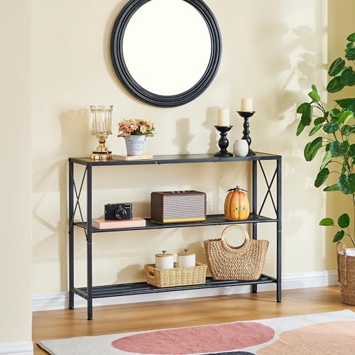 Hoctieon Industrial Console Table, 3 Tier Entryway Table, Hallway Table, Narrow Sofa Table with Shelves, Entrance Table for Entryway, Rustic Brown&Black Hoctieon