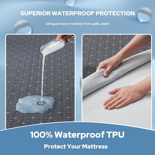 BEDLORE Full Size Mattress Protector, Waterproof Noiseless Mattress Cover with Stretchable Pockets for 6-15 inches Mattress, Soft Breathable Mattress Pad for College Dorm (Dark Gray) BEDLORE