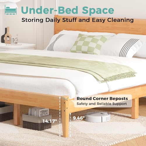 MORDEER King Size Bed Frame and Headboard, Malaysian Oak King Bed Frame with Storage, Modern Platform Bed Frame with Headboard, No Box Spring Needed, Easy Assembly, Rustic Pine MORDEER