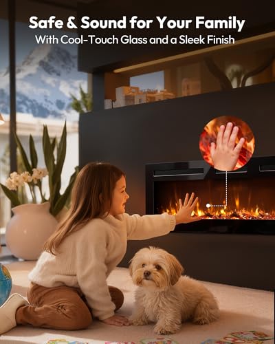 EUHOMY 60 Inch Electric Fireplace Recessed Wall Mounted with Remote Control, Fireplace Heater with Adjustable Flame Color, Linear Fireplace with Timer, Log & Crystal, 750/1500W (2026 Upgrade) E EUHOMY