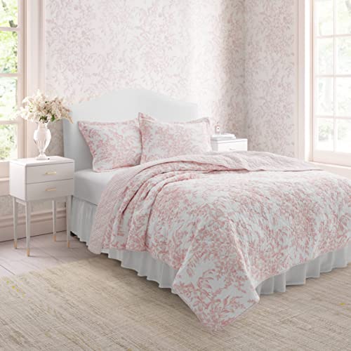 Laura Ashley - Twin Quilt Set, Soft & Reversible Cotton Floral Bedding with a Medium Weight Feel, 2 Piece Bed Set with Matching Pillowcase (Bedford Pink) Laura Ashley