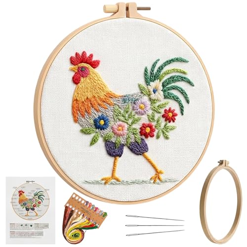 ZCXETP Rooster Beginners Embroidery Kits, Needlepoint Kits for Beginners, Embroidery Kit for Beginner, Cross Stitch Kit Suitable for Learning Basic Embroidery Techniques