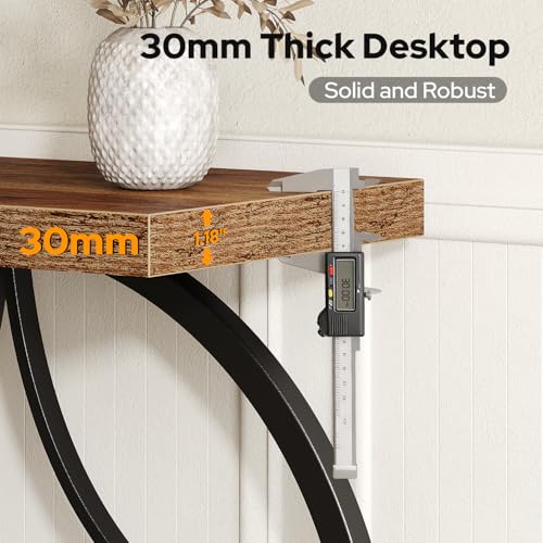 knoworld 39.4" Console Table, Industrial Entryway Table with Anti-Tilt Design, Narrow Wood Accent Sofa Table Behind Couch with Double Circle Base for Entryway, Living Room, Hallway, Foyer knoworld