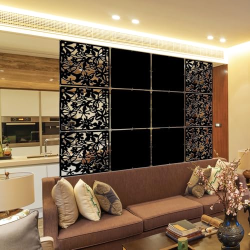 LRZCGB Hanging Room Divider,12pcs PVC Black Panel Screen Solid for Decorating Living, Dining, Study and Sitting-Room, Hotel(Black+Solid Board) LRZCGB