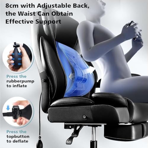 600lbs Big and Tall Office Chair for Heavy People,Heavy Duty Comfy Executive Office Desk Chair with Adjustable Lumbar Support,High Back Reclining PU Leather Computer Chair,Metal Base (Classic, Black) WAILOR