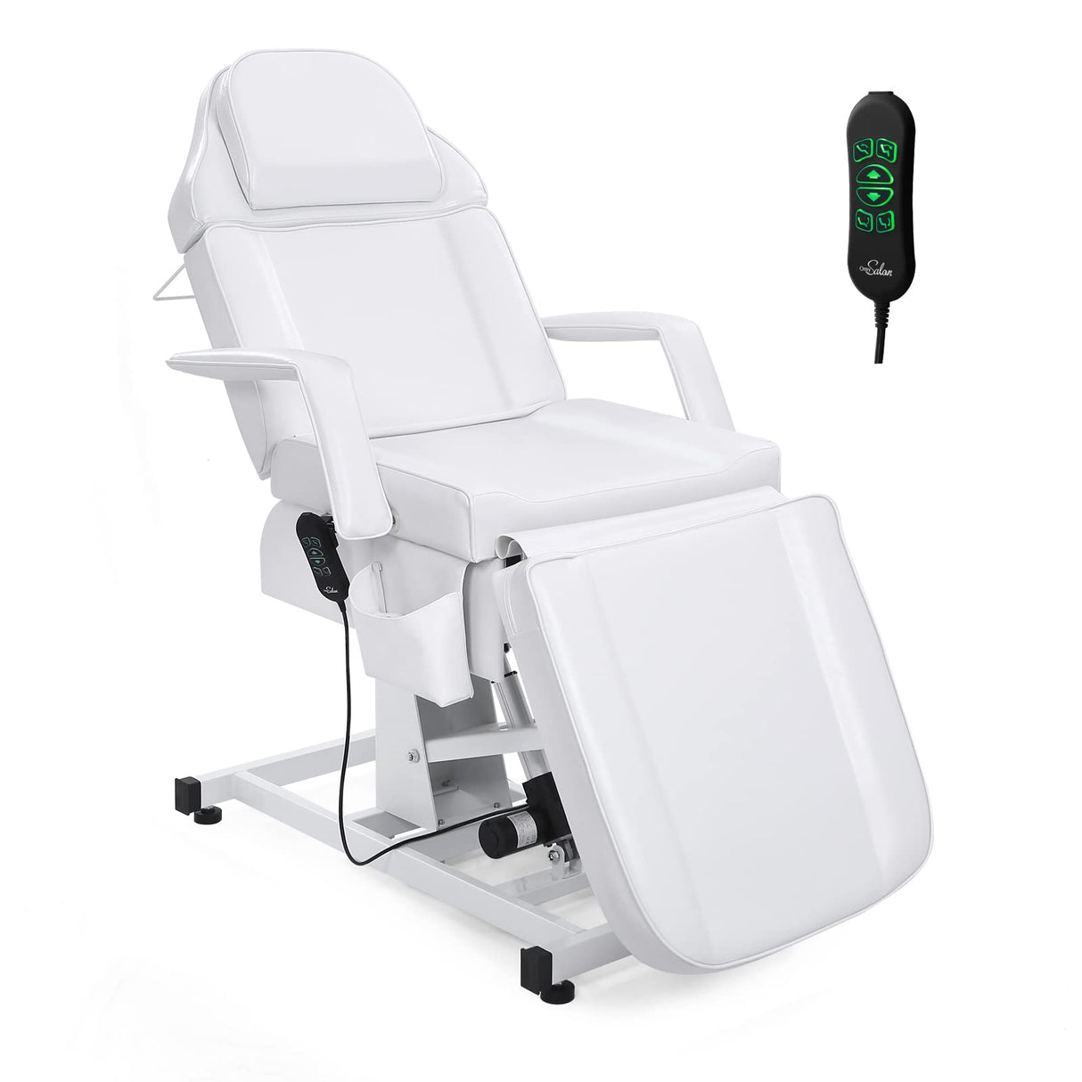 OmySalon Fully Electric Salon Facial Bed Chair, Multi-Purpose Massage Tattoo Lash Waxing Table, Height Backrest Footrest Adjustable, for Beauty Barber Spa (White) OmySalon