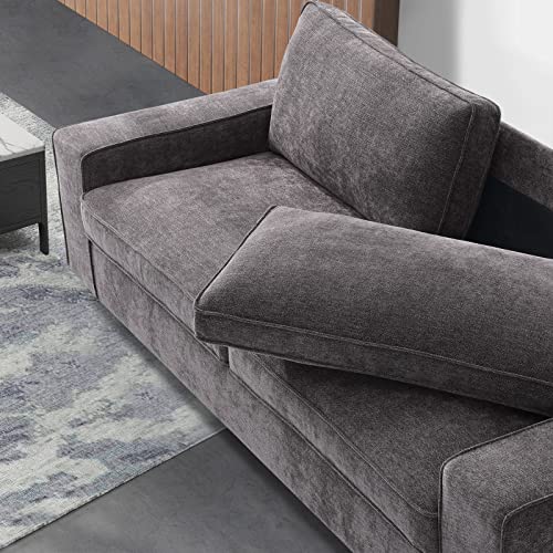 LEISLAND 88.58" Modern Sofas Couches for Living Room, Chenille Deep Seat Sofas & couches with Metal, Removable Low-Back Sofa Cushion and Detachable Sofa Cover/Easy to Install(Dark Grey) LEISLAND