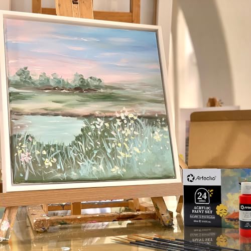 Artecho Acrylic Paint Set 24 Colors 2oz/59ml with 12 Brushes, Art Craft Paints Kit, Paint for Canvas, Rocks, Wood, Fabric, Ceramic and Art Supplies, Non Toxic Paint for Artists and Beginners Artecho