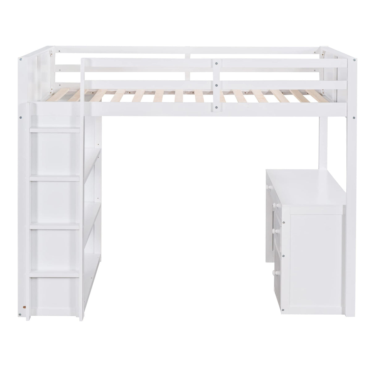 Twin Loft Bed with Desk and Storage Bookcase Shelves,Solid Wood Loft Bed Frame with Storage Drawers and Built-in Ladders,Muti-functional High Loft Bed for Kids Boys Girls Teens(white) Harper & Bright Designs