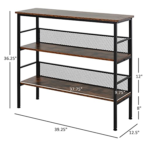 HOMCOM 3-Tier Console Table Industrial Style Storage Metal Wooden Shelf with a Robust Multi-Functional Design & Adjustable Feet, Black HOMCOM