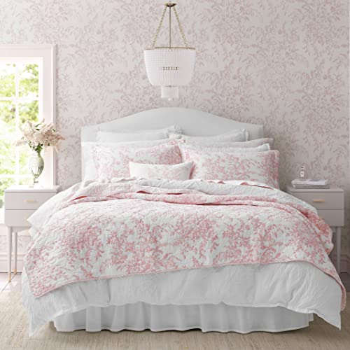 Laura Ashley - Twin Quilt Set, Soft & Reversible Cotton Floral Bedding with a Medium Weight Feel, 2 Piece Bed Set with Matching Pillowcase (Bedford Pink) Laura Ashley