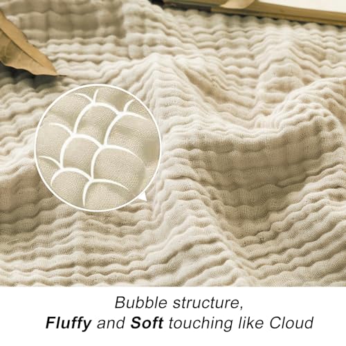 EMME Cotton Bed Blanket Twin Size Soft Muslin Boho Bedding Lightweight Breathable Light Tan Twin Blanket All Season Gauze EMME