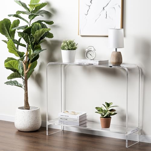 MyGift Premium 15mm Clear Acrylic Entryway Console Table with Bottom Display Shelf, 2 Tier Living Room Sofa Back Storage Shelves Modern Luxury Home Decor MyGift