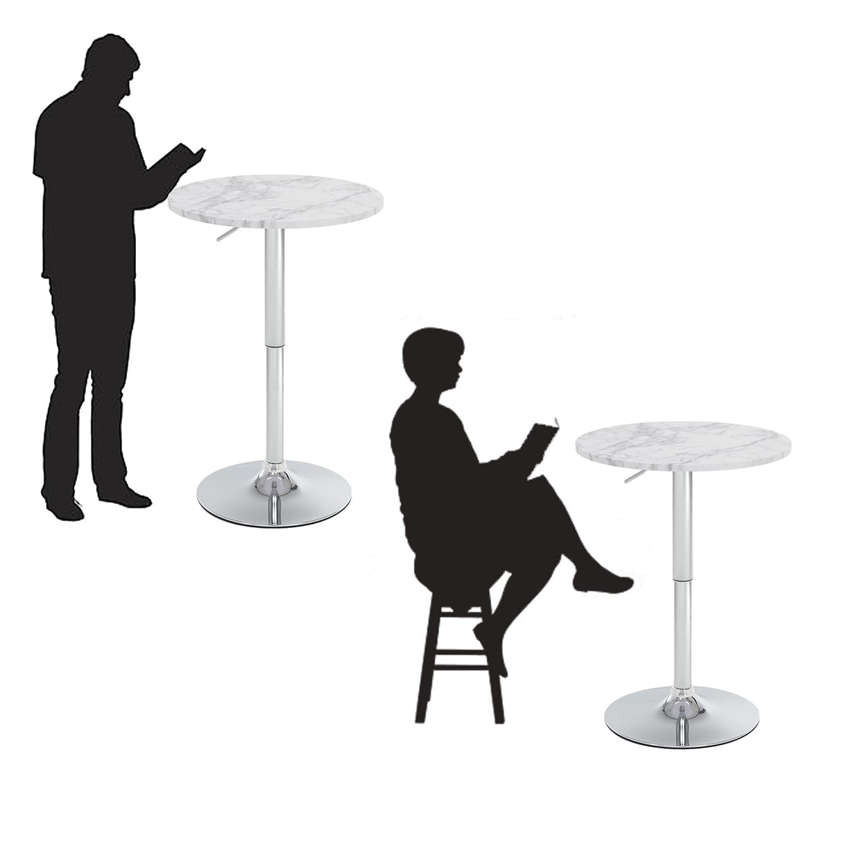 Rongbuk 23.6" Round Bar Table, Adjustable Height Bar Table, Modern Cocktail Bar Table with MDF Top and Metal Base, Bistro Pub Table Suitable for Café, Kitchen Island, Bar Counter, White Rongbuk