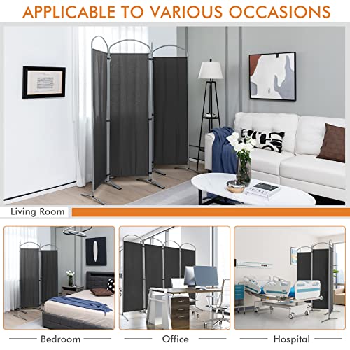 Giantex 6.2Ft Folding 4-Panel Room Divider Grey - 87" Wide Freestanding Foldable Fabric Privacy Screen, Lightweight Portable Partition Wall Divider and Separator for Home Office, Apartment, Studio Giantex