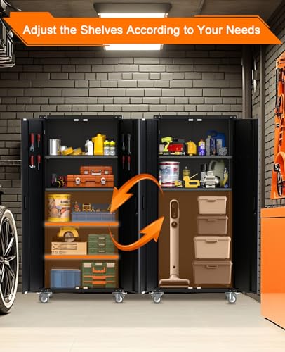 72 in Tall Garage Storage Cabinet – 600 LB Capacity Metal Tool Cabinet with Magnetic Lock, 4 Adjustable Shelves & Wheels, Heavy-Duty Steel Storage for Workshop, Home & Office Garvee