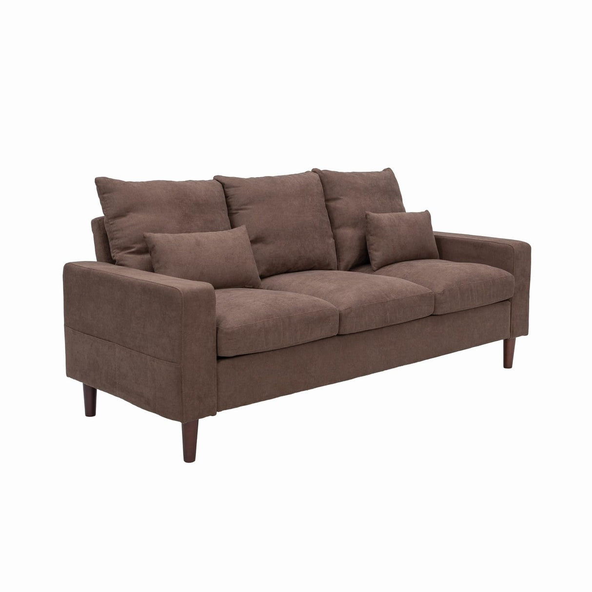 Panana Upholstered Sofas 3 Seater for Living Room Modern Design Simple Couch, Straight Arms, Linen Fabric Upholstery, Tool-Free Assembly (Brown) Panana