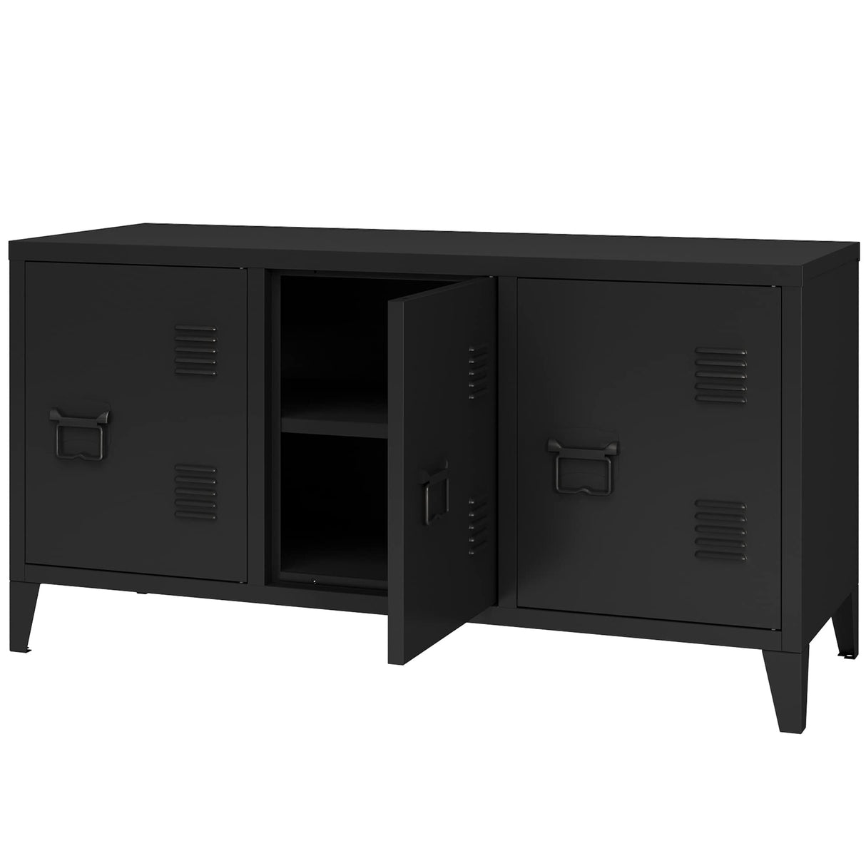 MIOCASA TV Stand Metal TV Table with Storage Steel 3 Door Locker Cabinet for Living Room (Black) MIOCASA