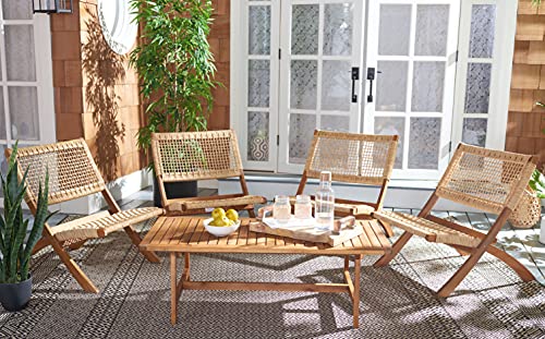 SAFAVIEH Outdoor Collection Blaze Coastal Acacia Wood/Light Brown 5-Piece Coffee Set PAT7080A, Natural/Natural Safavieh
