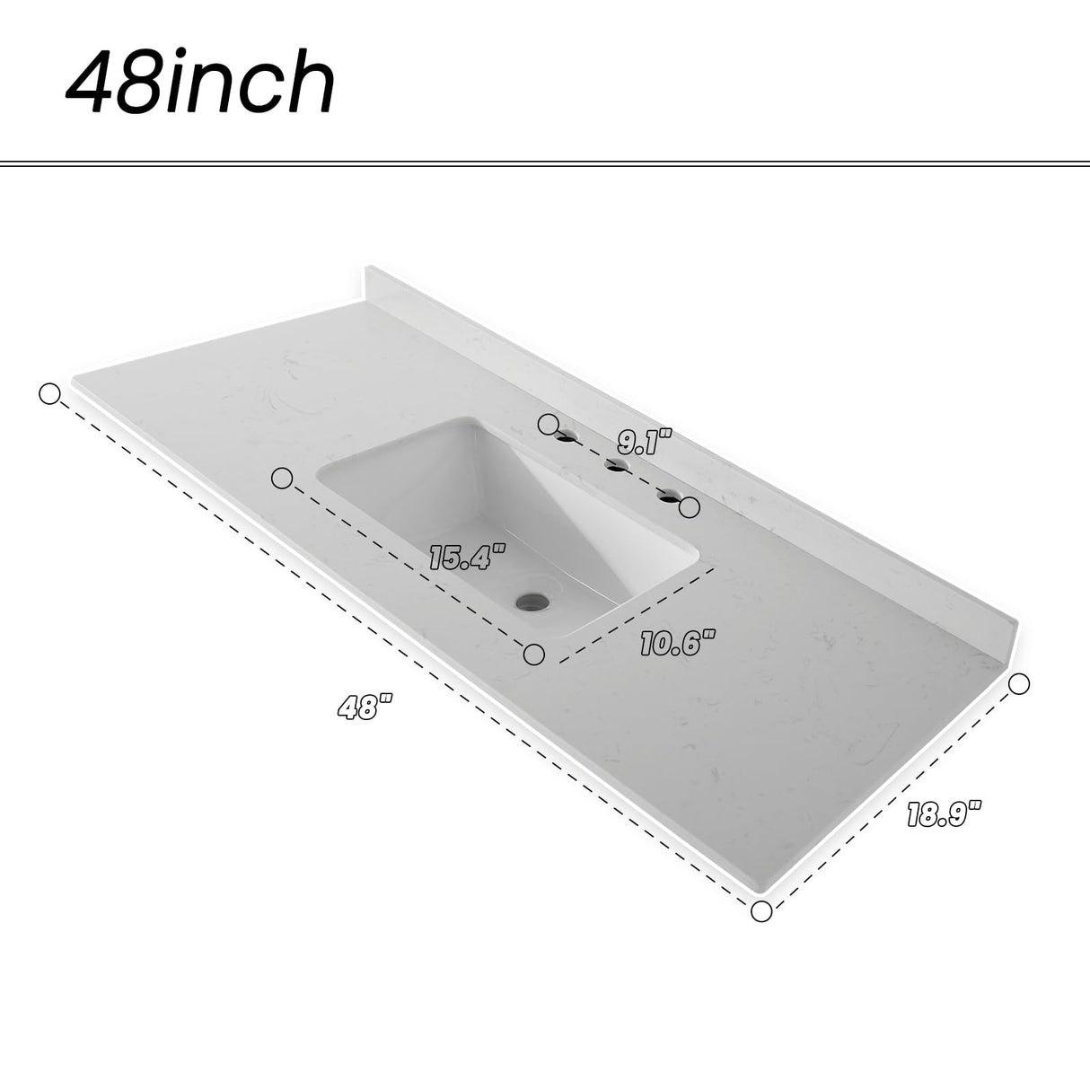 SSFEG 48” Bathroom Vanity with White Engineered Marble Stone Rectangular Sink, Modern Bathroom Cabinet with 2 Soft Closing Doors and 6 Drawers(Without Pop Up Drain、Faucet&Mirror) SSFEG