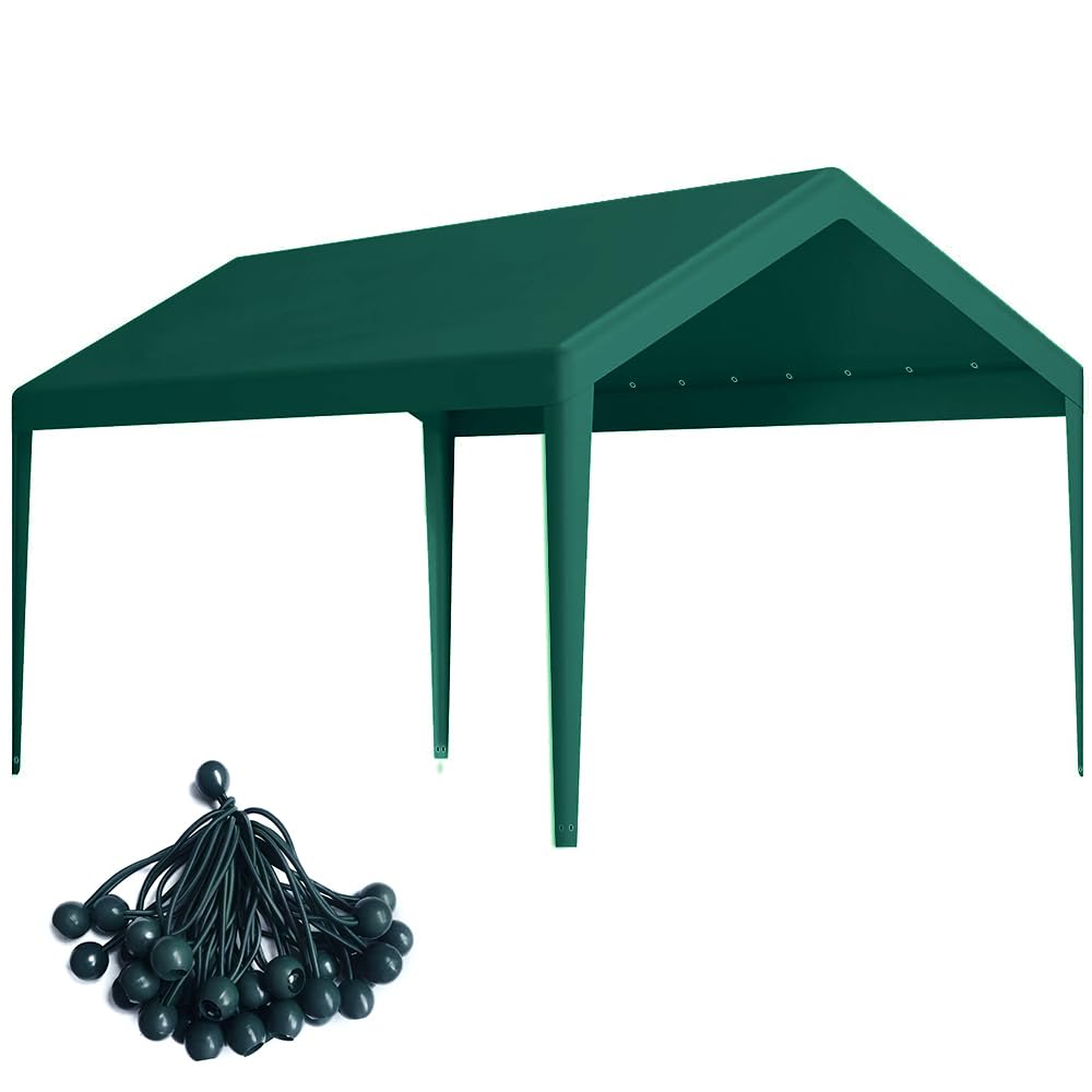 Carport Replacement Canopy, Replacement Top Cover for 10' x 20' Carport Frame, 180G PE Fabric Waterproof & UV Protected Tarp with Ball Bungees, Green (Only Top Cover, Frame is not Included) Vanteriam